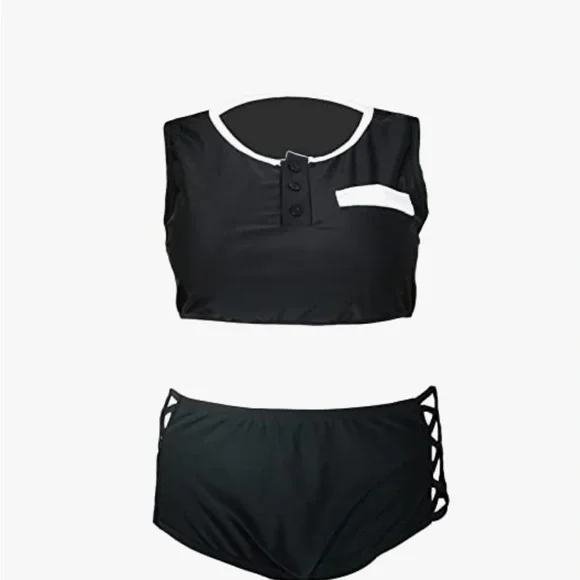 Demon Slayer Tengen Uzui Black and White Graphic Swim Top - Picture 2 of 4